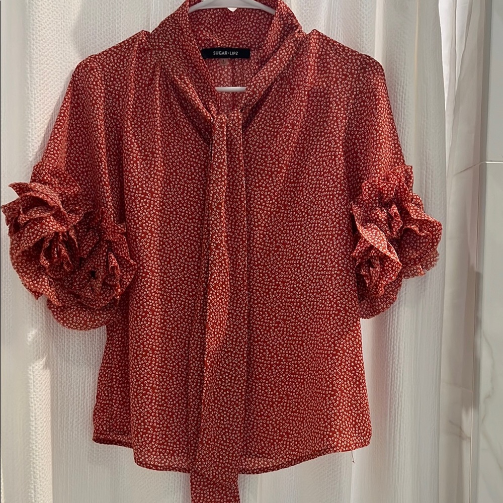 Sugarlips Red Blouse with Ruffle Sleeves